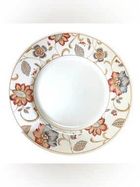 Set of 4 Queens Earthenware Dinner Plates Ivory Floral Red Blue Gold 10.5” Boho